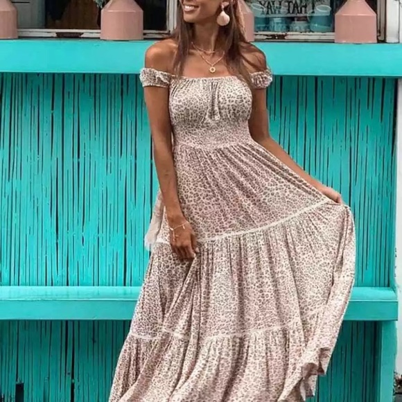 SOLD OUT Bohemian Leopard Off Shoulder Maxi Dress - Picture 8 of 9